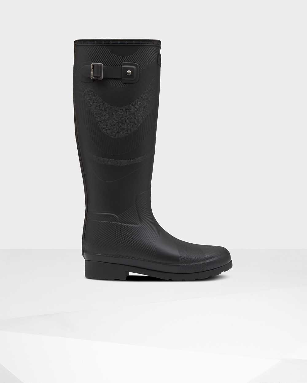 Hunter Women's Original Refined Insulated Wave Texture Tall Wellington Boots Black,KZQR38025